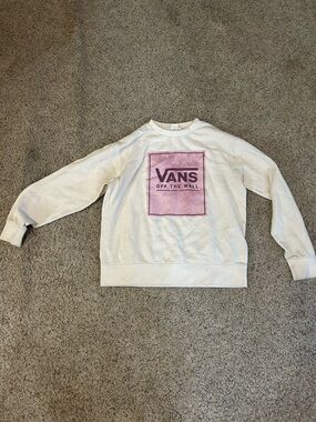 Vans Cream Crewneck Sweatshirt with Pink Logo Box